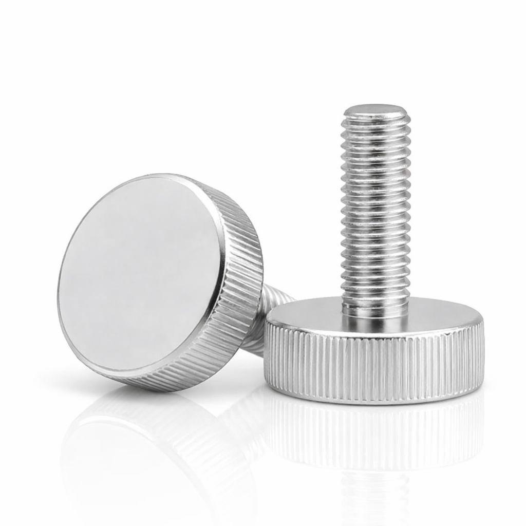 Steel Knurled Thin Head Thumb Screw - Nickel