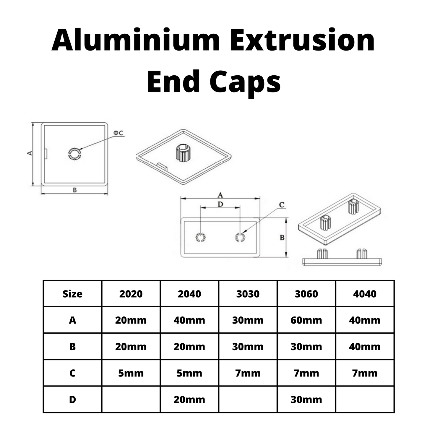 Aluminium Extrusion Profile End Caps