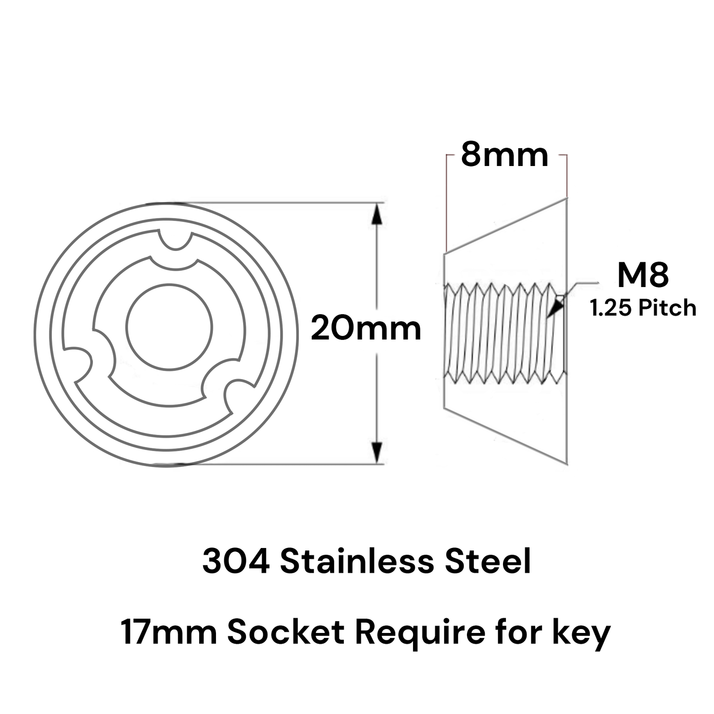 3-Point Anti-Theft Tamperproof Security Nuts M5-M8