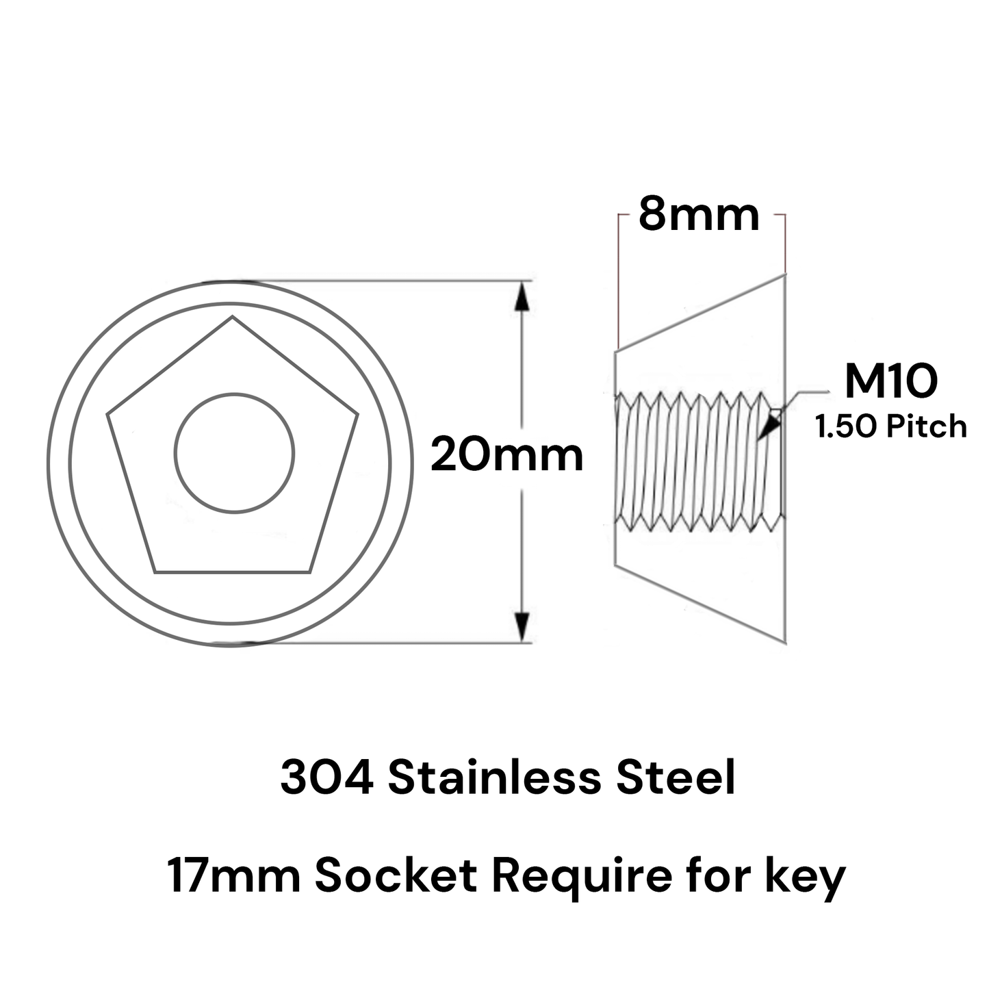 Penta Anti-Theft Tamperproof Security Nuts M6 - M8