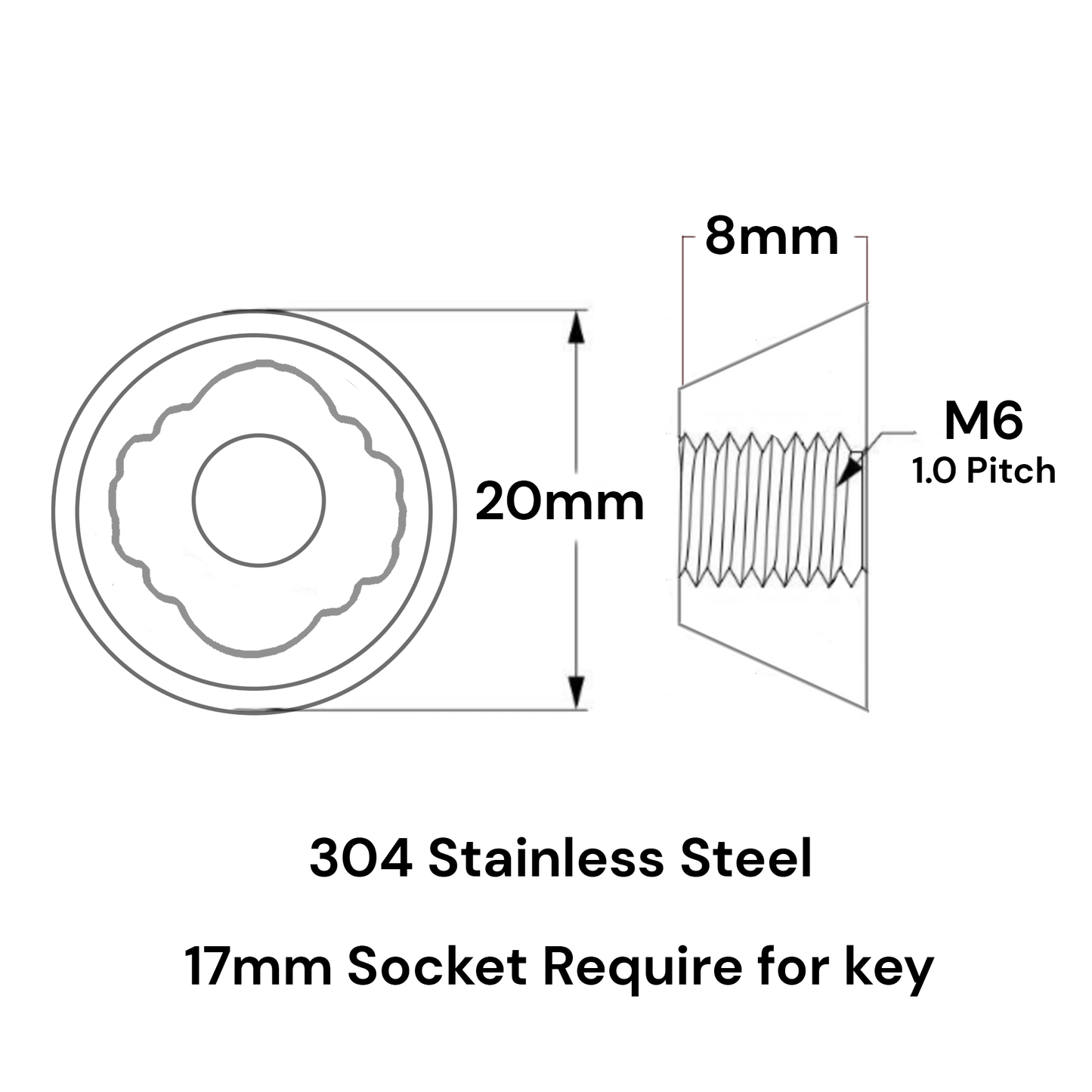 Poly Anti-Theft Tamperproof Security Nuts M6-M8