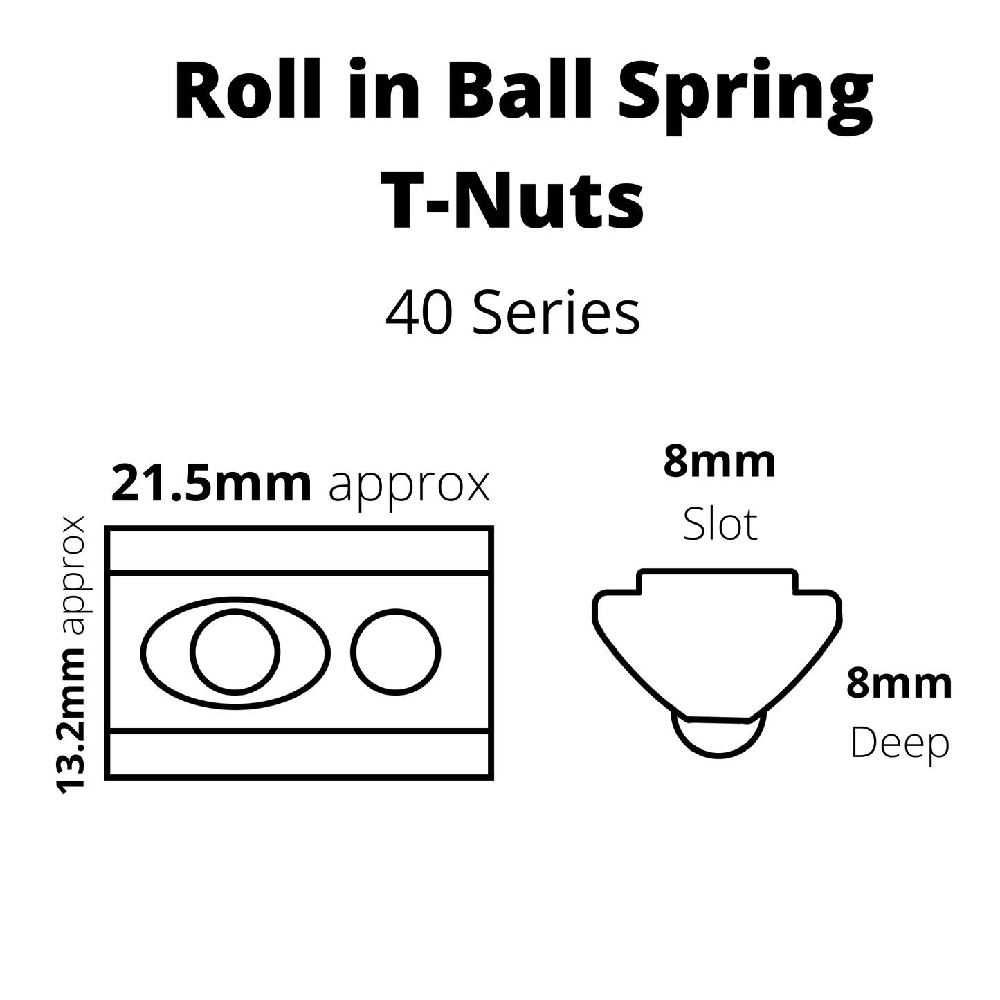 T-nut Spring/Swivel/Roll-in Ball 40 Series M4-M8