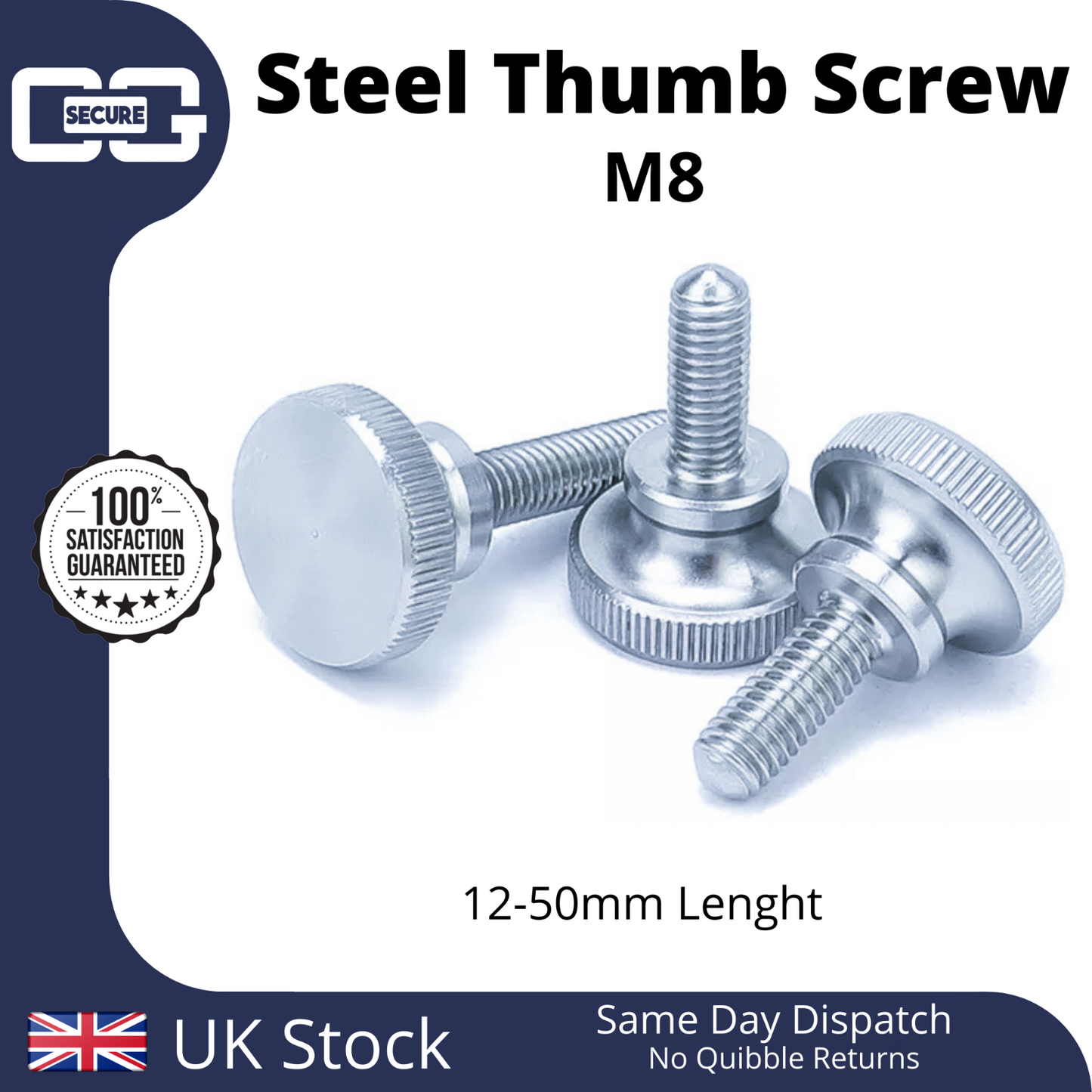 Steel Knurled Step Thumb Screw M8 12mm to 50mm - Zinc