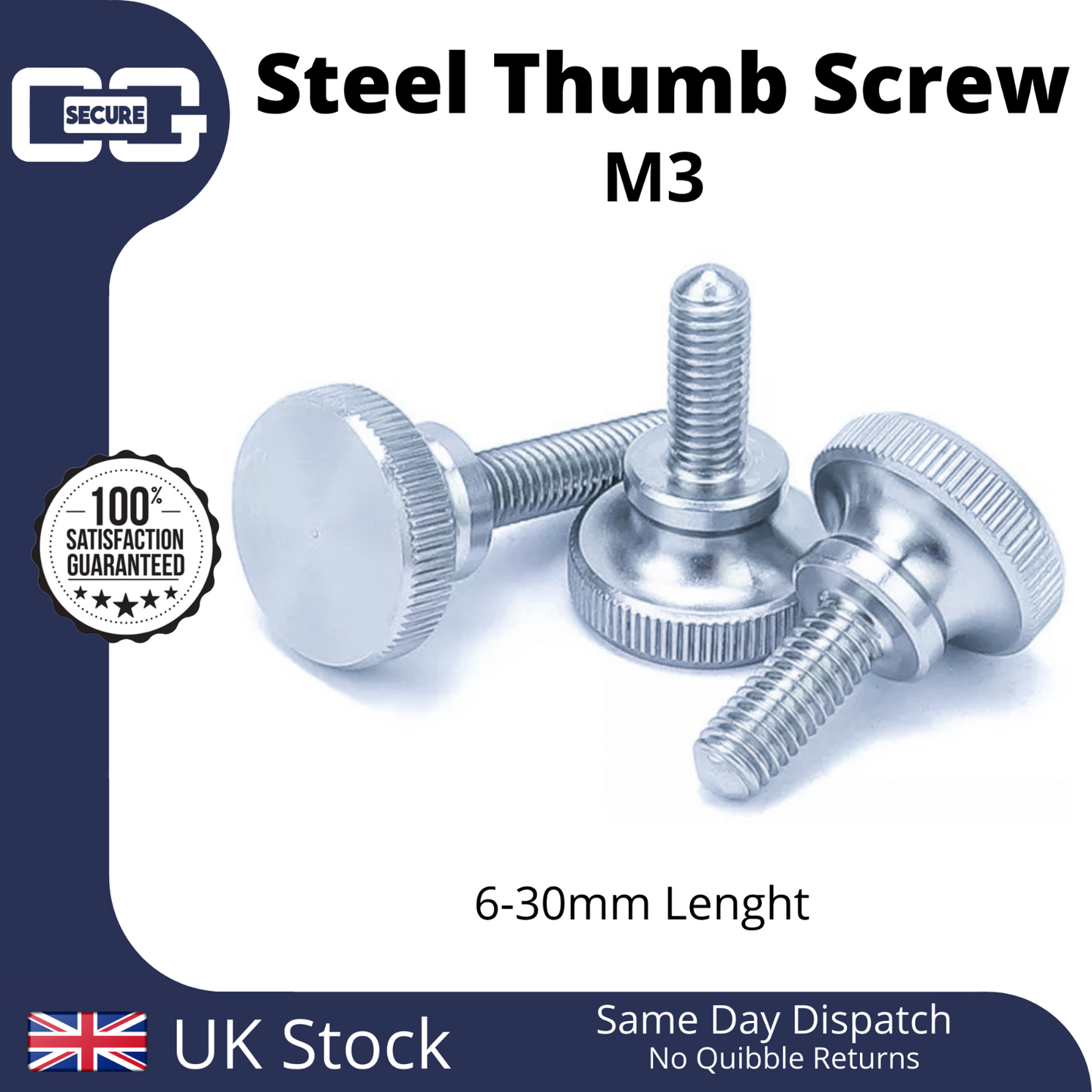 Steel Knurled Step Thumb Screw M3 6mm to 30mm - Zinc