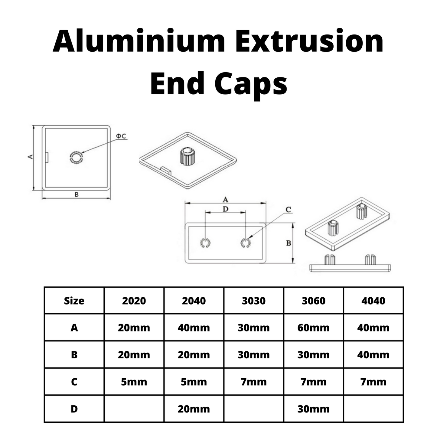 Aluminium Extrusion Profile 4040 Series End Caps