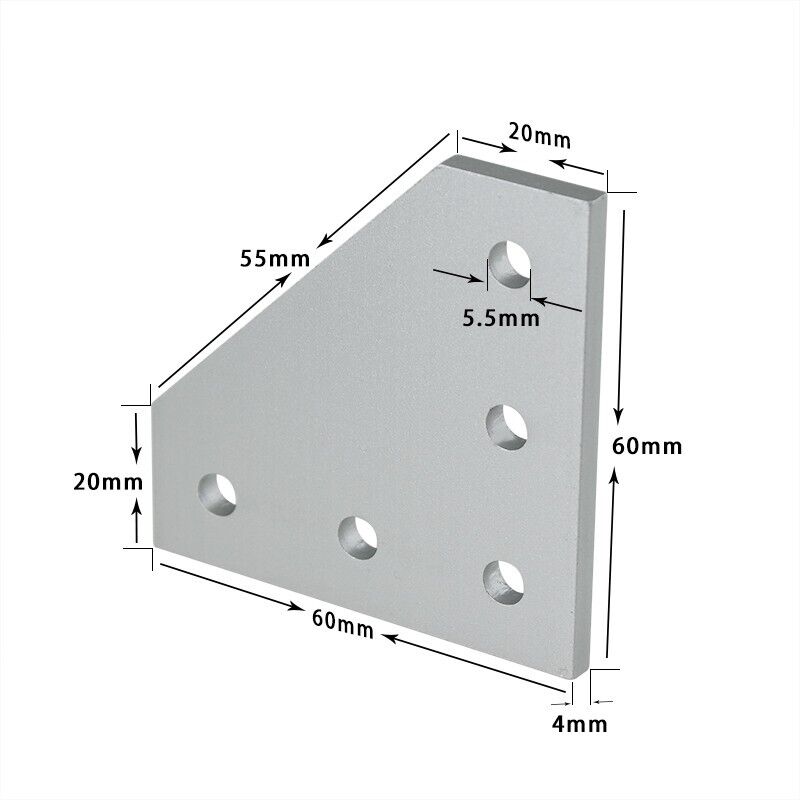 5 Hole Corner Joining Plate 90 Degree Angle Bracket - Aluminum Profile 20 Series