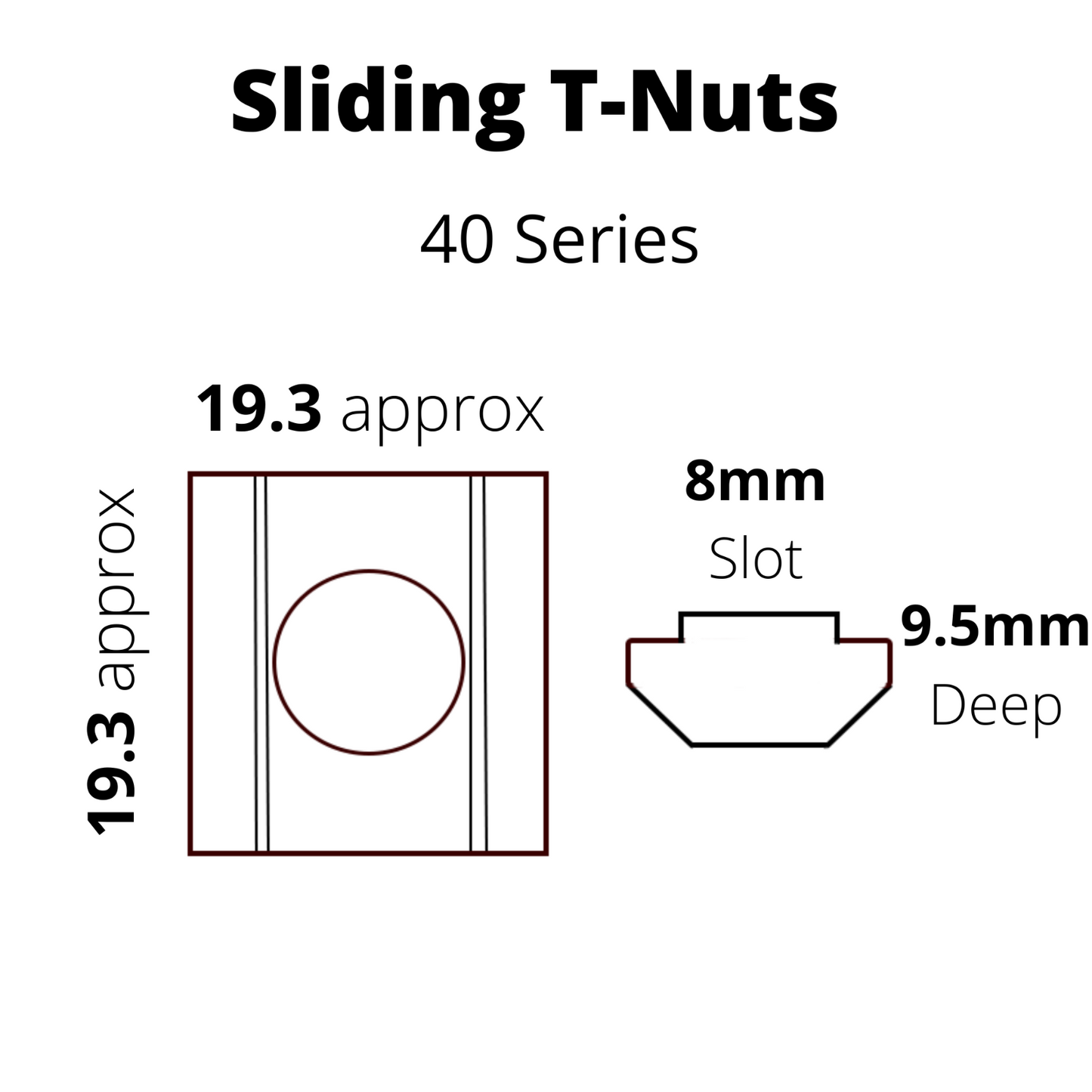 Sliding T-nut 40 Series M4-M8