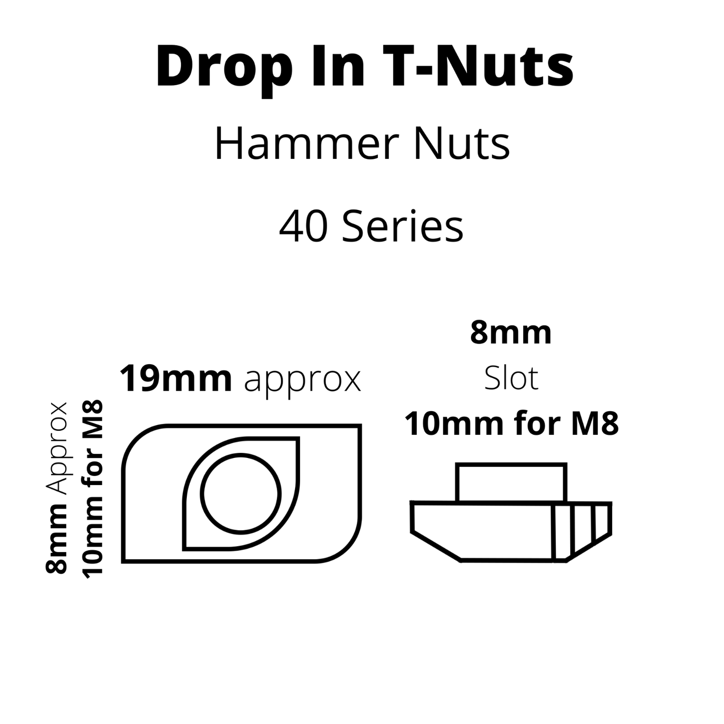 Drop In/Hammer T-nut - 40 Series M4-M8